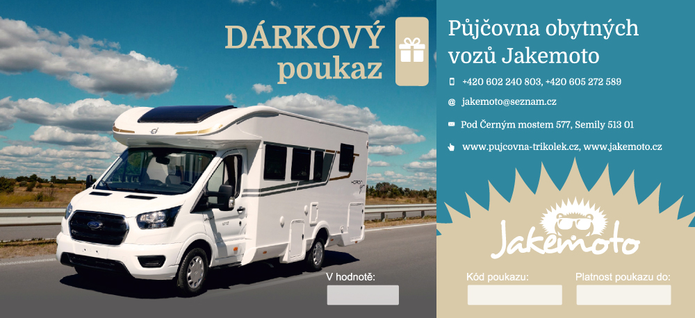 Dárkový poukaz pro půjčovnu obytných vozů